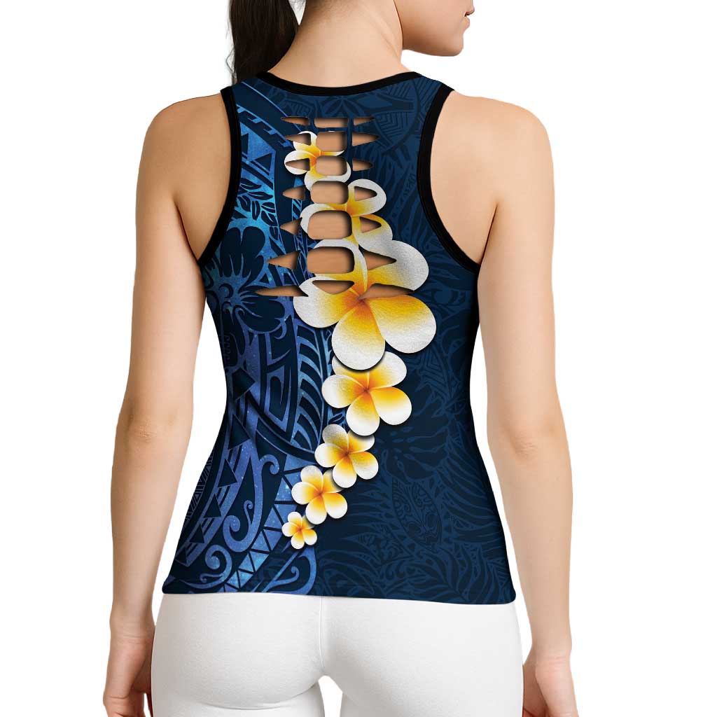 Blue Polynesia Hollow Tank Top Plumeria Tropical Leaves Galaxy Polynesian Art - Polynesian Pride
