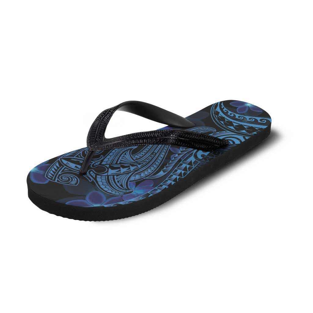 Blue Polynesia Shark Tattoo Flip Flops Polynesian Plumeria - Polynesian Pride