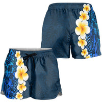 Blue Polynesia Shorts for Women Plumeria Tropical Leaves With Galaxy Polynesian Art - Polynesian Pride