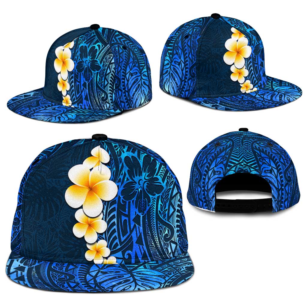 Blue Polynesia Snapback Cap Plumeria Tropical Leaves With Galaxy Polynesian Art - Polynesian Pride