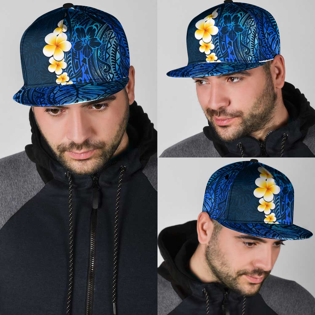 Blue Polynesia Snapback Cap Plumeria Tropical Leaves With Galaxy Polynesian Art - Polynesian Pride