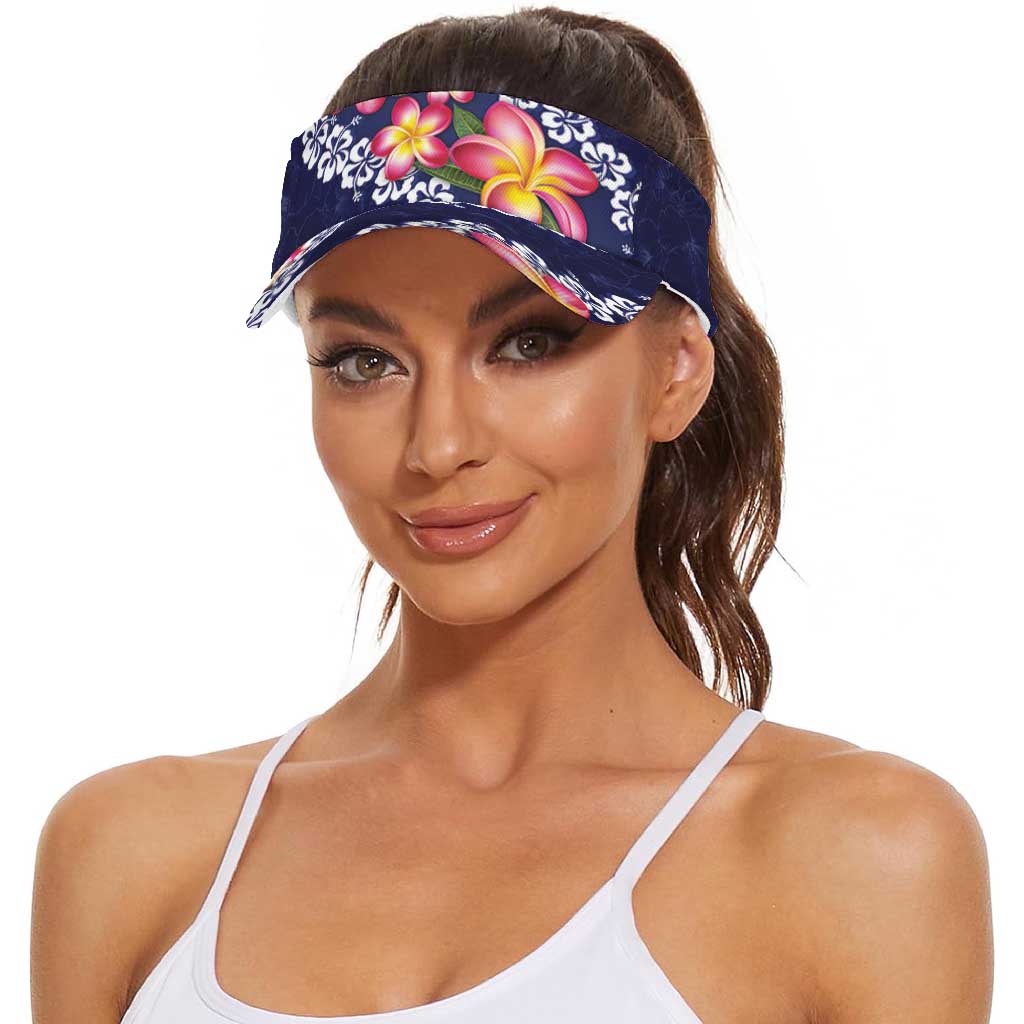 Blue Polynesia Sun Visor Cap Plumeria With Hibiscus Pattern Tropical Vibes