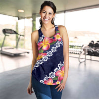 Blue Polynesia Women Racerback Tank Plumeria With Hibiscus Pattern Tropical Vibes - Polynesian Pride