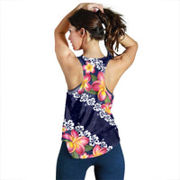 Blue Polynesia Women Racerback Tank Plumeria With Hibiscus Pattern Tropical Vibes - Polynesian Pride
