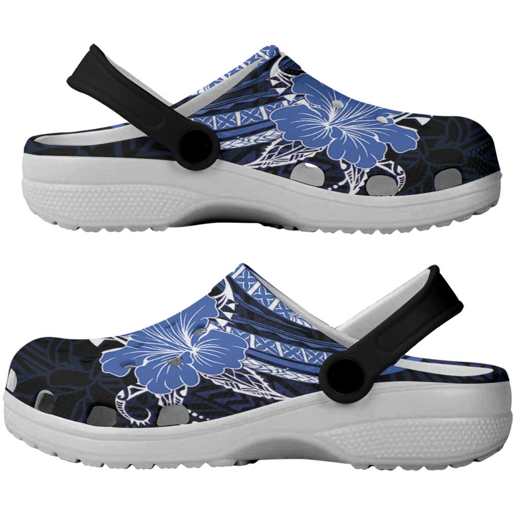 Blue Polynesian Pattern With Tropical Flowers Clogs Shoes - Polynesian Pride