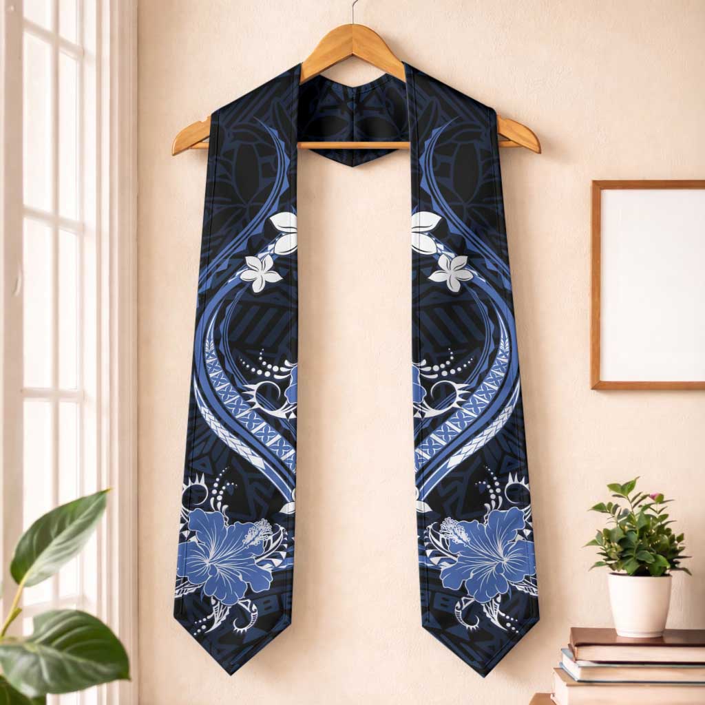 Blue Polynesian Pattern With Tropical Flowers Graduation Stole