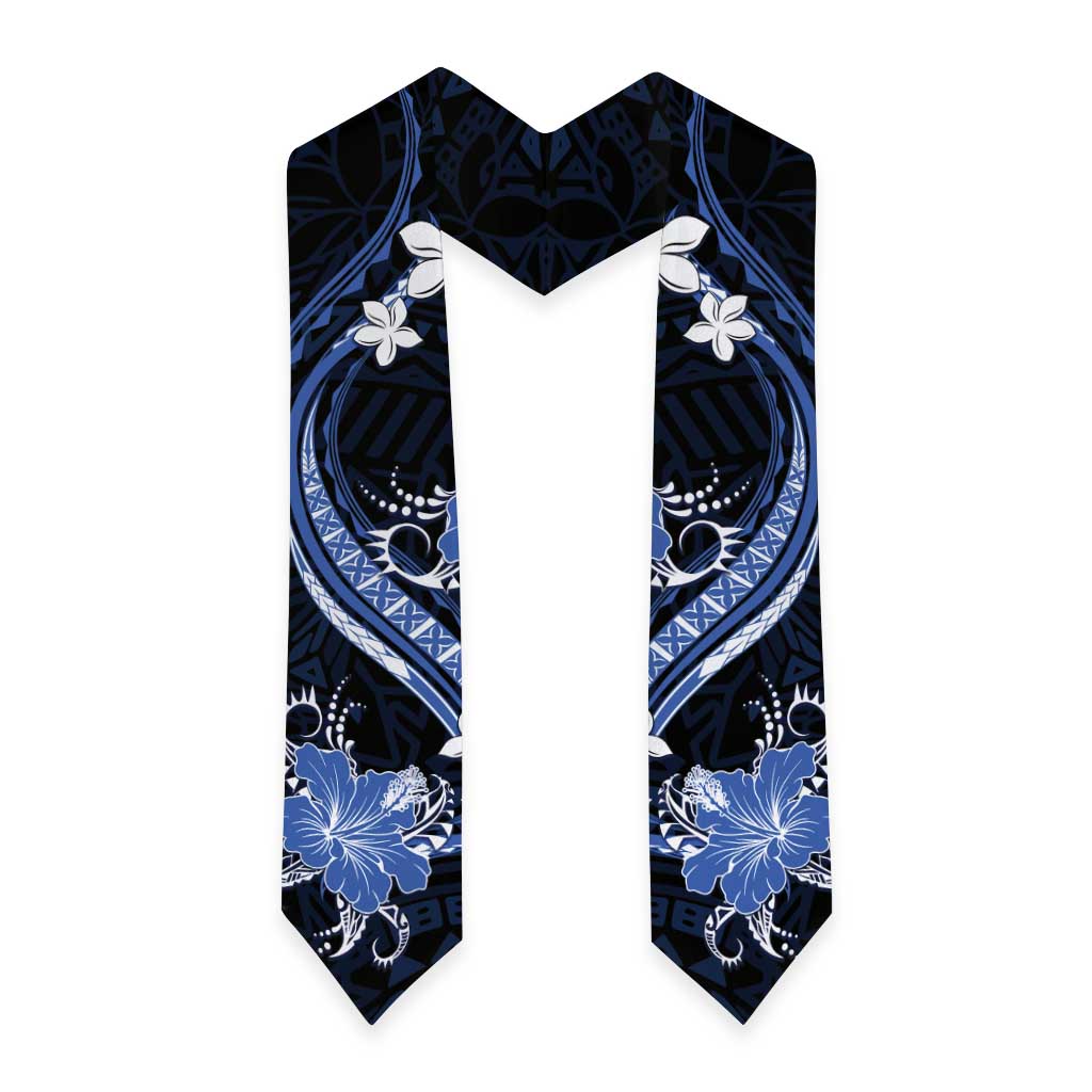 Blue Polynesian Pattern With Tropical Flowers Graduation Stole LT05 - Polynesian Pride