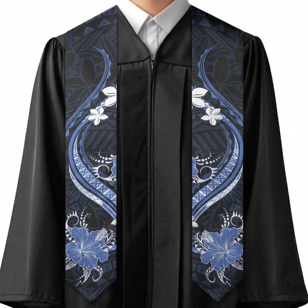 Blue Polynesian Pattern With Tropical Flowers Graduation Stole LT05 - Polynesian Pride