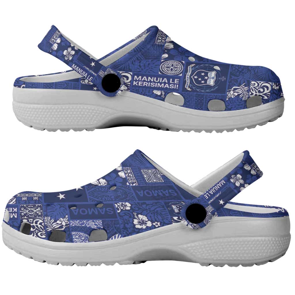 Blue Samoa Manuia Le Kerisimasi Clogs Shoes Pacific Patchwork Xmas Vibes - Polynesian Pride