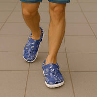 Blue Samoa Manuia Le Kerisimasi Clogs Shoes Pacific Patchwork Xmas Vibes - Polynesian Pride