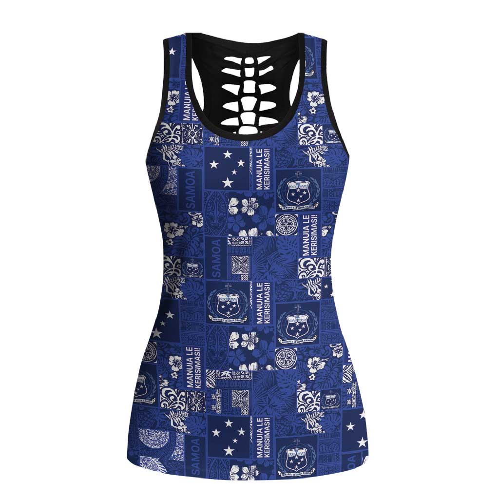 Blue Samoa Manuia Le Kerisimasi Hollow Tank Top Pacific Patchwork Xmas Vibes - Polynesian Pride