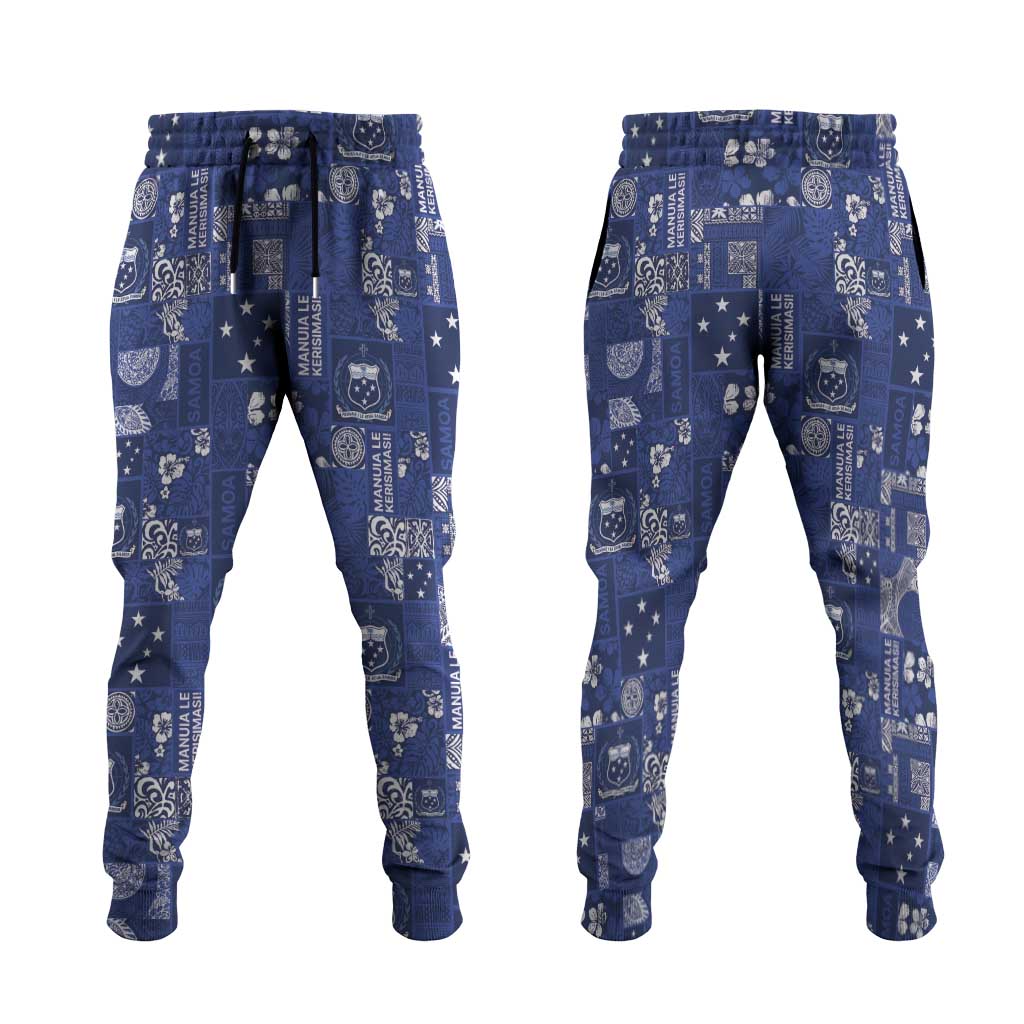 Blue Samoa Manuia Le Kerisimasi Jogger Pants Pacific Patchwork Xmas Vibes - Polynesian Pride