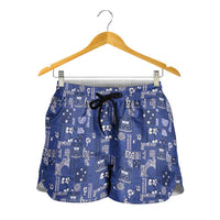 Blue Samoa Manuia Le Kerisimasi Shorts for Women Pacific Patchwork Xmas Vibes - Polynesian Pride