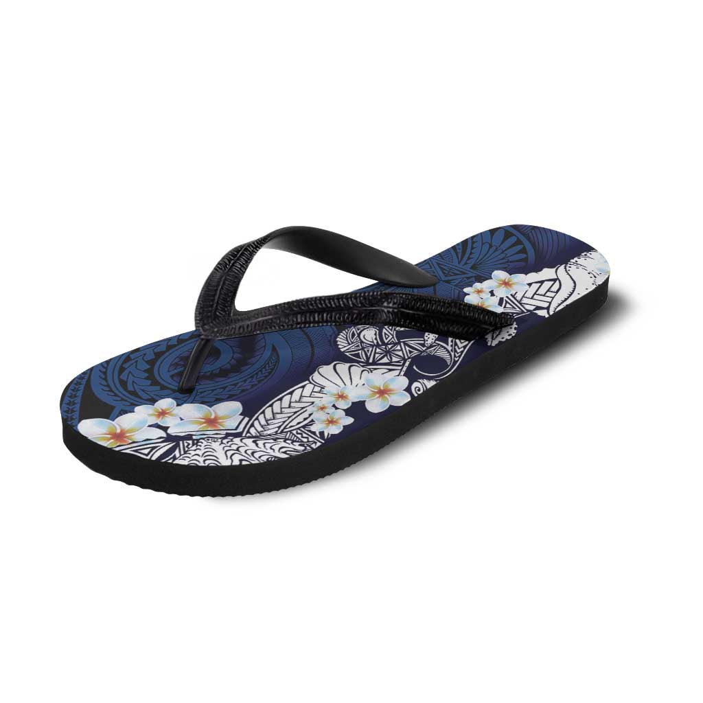 Blue Samoa Tattoo Flip Flops Plumeria Samoan Ocean Tatau Pattern - Polynesian Pride