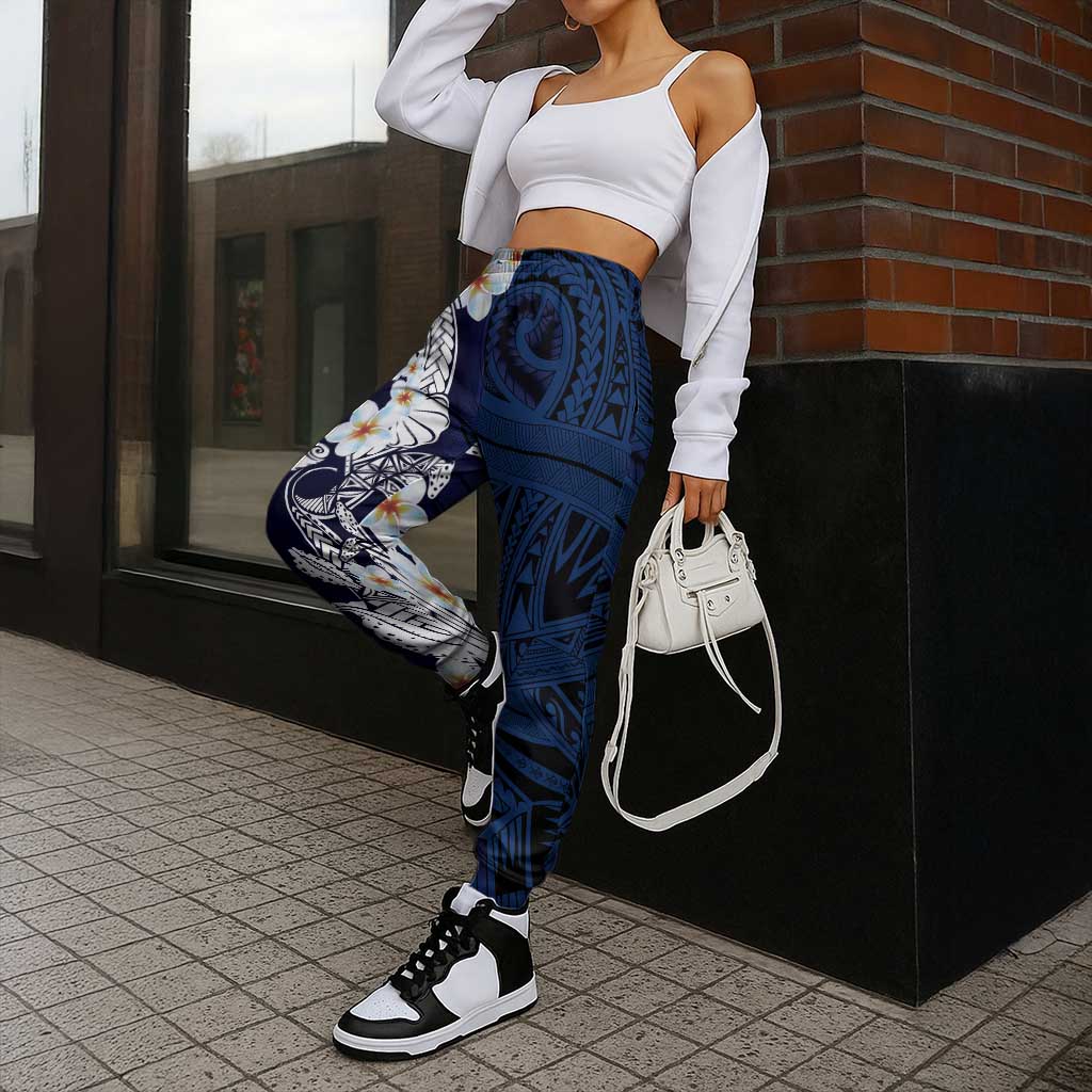 Blue Samoa Tattoo Jogger Pants Plumeria Samoan Ocean Tatau Pattern - Polynesian Pride