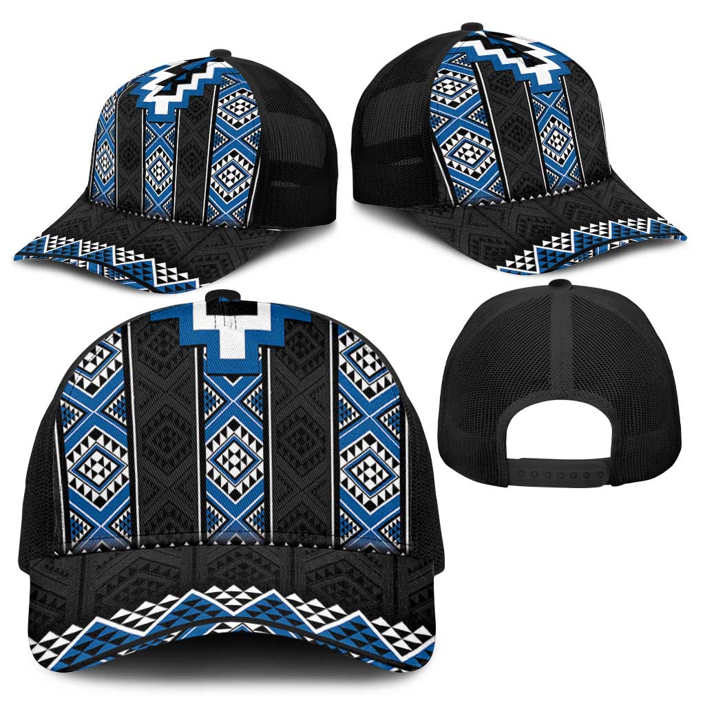 Blue Taniko Aotearoa Baseball Net Cap Niho Taniwha Mix Poutama - Polynesian Pride