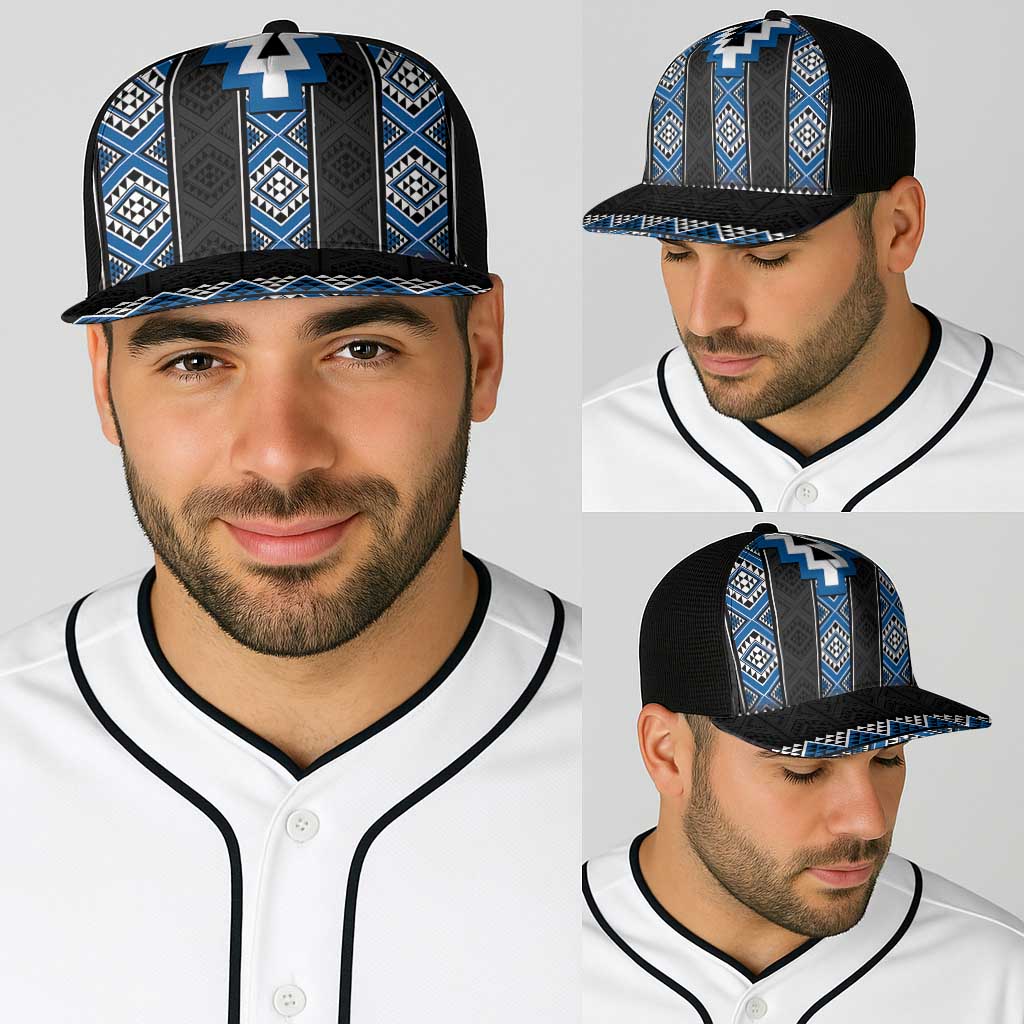 Blue Taniko Aotearoa Baseball Net Cap Niho Taniwha Mix Poutama - Polynesian Pride