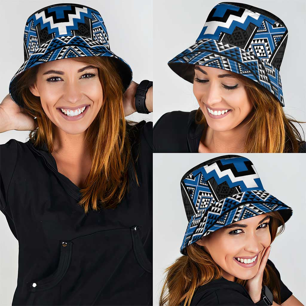 Blue Taniko Aotearoa Bucket Hat Niho Taniwha Mix Poutama LT14
