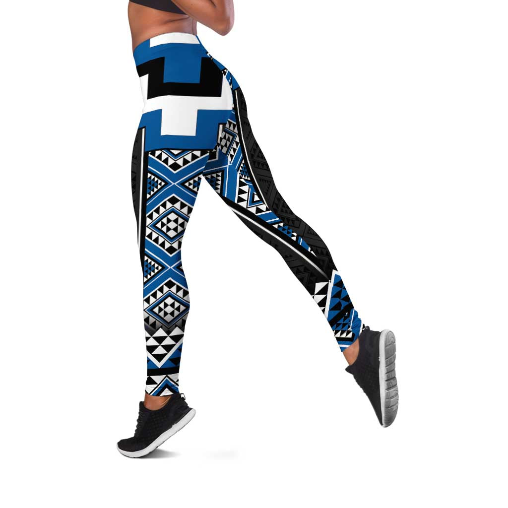 Blue Taniko Aotearoa Leggings Niho Taniwha Mix Poutama LT14