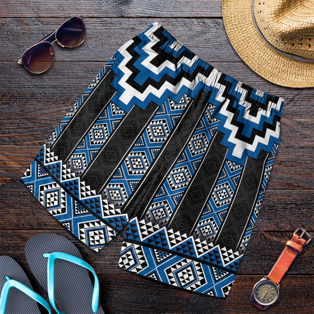 Blue Taniko Aotearoa Shorts for Men Niho Taniwha Mix Poutama LT14