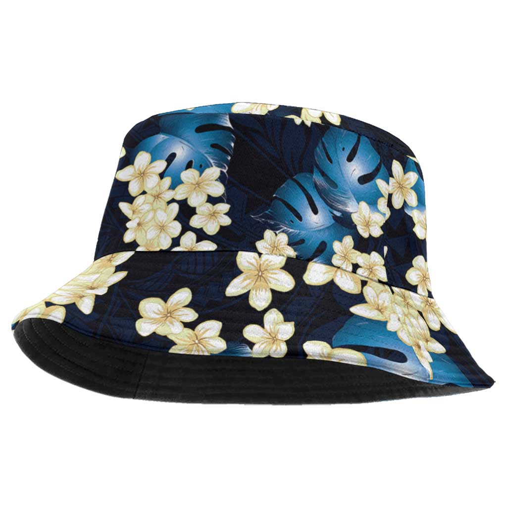 Blue Tropical Hawaii Bucket Hat Seamless Monstera Plumeria Hawaiian Pattern - Polynesian Pride