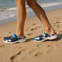 Blue Tropical Hawaii Clogs Shoes Seamless Monstera Plumeria Hawaiian Pattern - Polynesian Pride