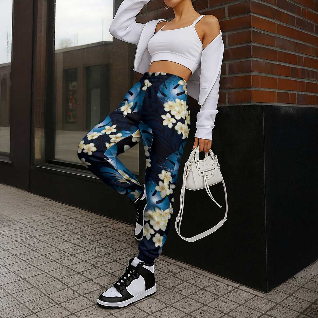Blue Tropical Hawaii Jogger Pants Seamless Monstera Plumeria Hawaiian Pattern - Polynesian Pride