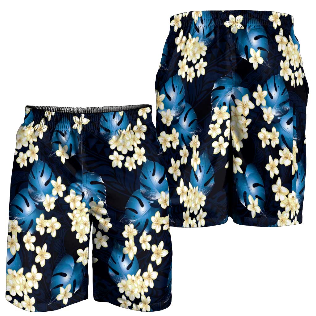 Blue Tropical Hawaii Shorts for Men Seamless Monstera Plumeria Hawaiian Pattern - Polynesian Pride