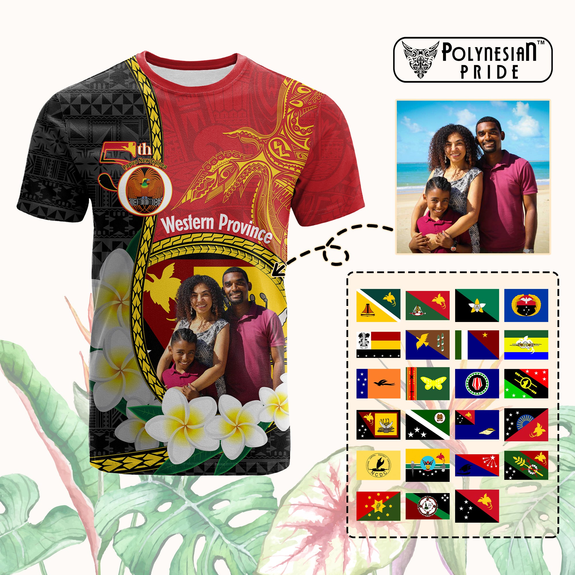 Personalized Custom Papua New Guinea T Shirt Plumeria PNG Provinces Upload Image CTM14