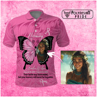 Custom Photo Breast Cancer Awareness Memorial Polo Shirt You Will Never Be Forgotten Polynesian Countries Pattern CTM14