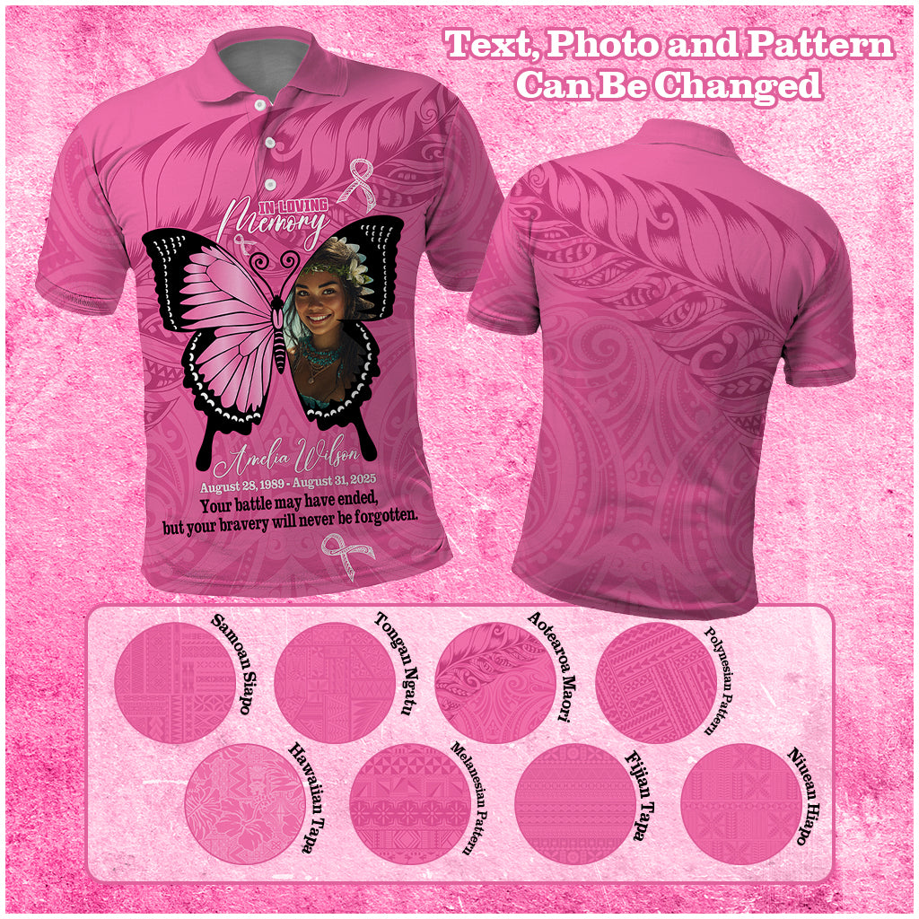 Custom Photo Breast Cancer Awareness Memorial Polo Shirt You Will Never Be Forgotten Polynesian Countries Pattern CTM14