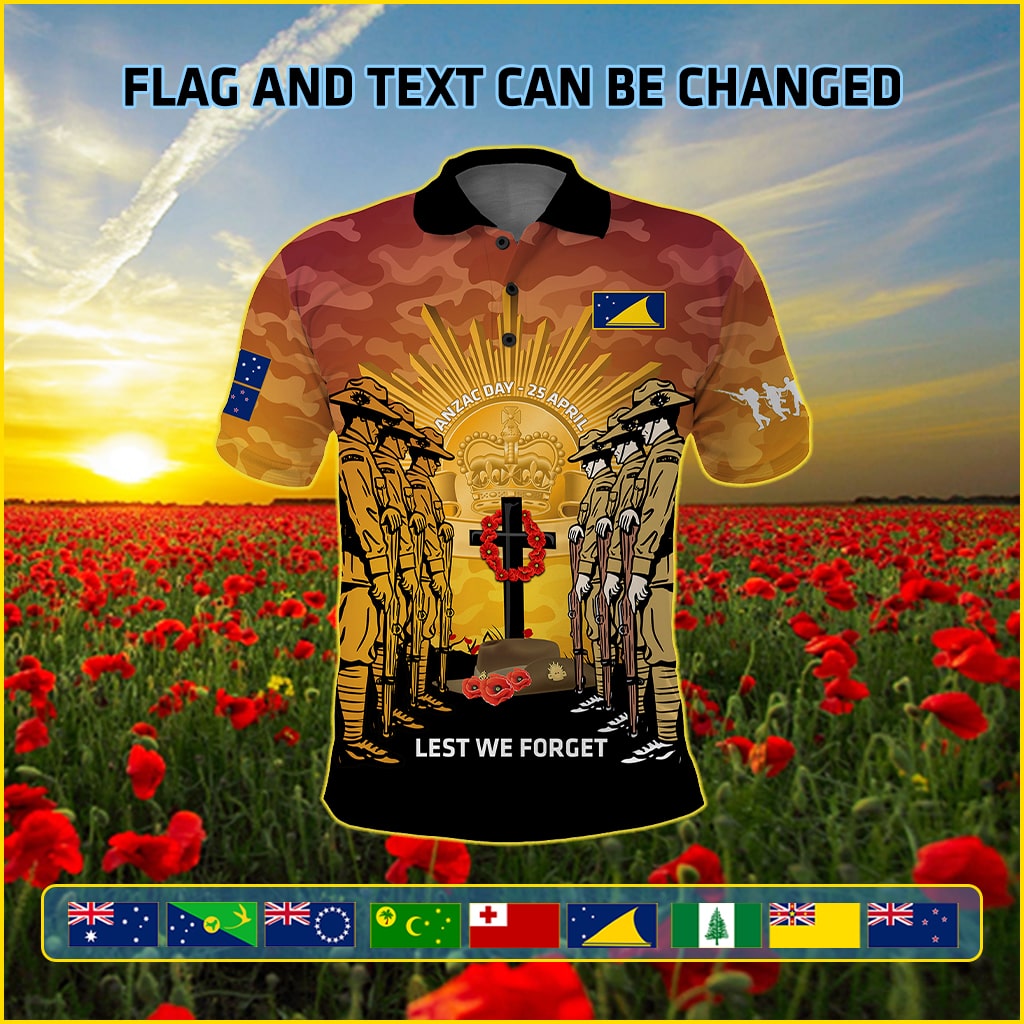 Custom 25 April ANZAC Day Polo Shirt Lest We Forget Army Corps Camouflage CTM14