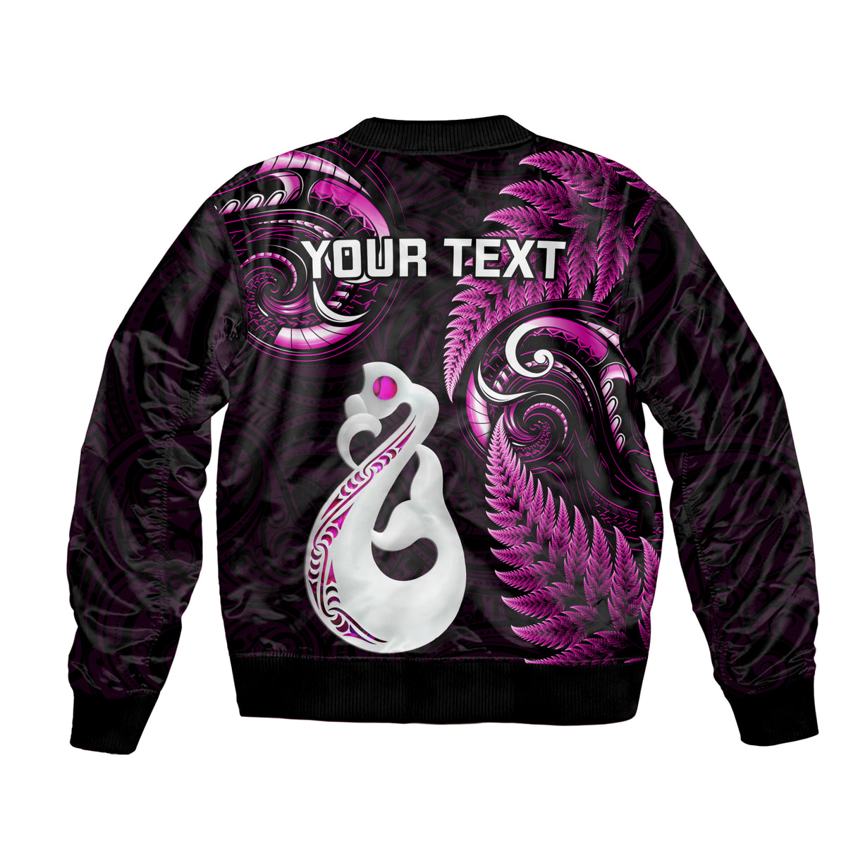 Personalised New Zealand Bomber Jacket Aotearoa Silver Fern With Manaia Maori Unique Pink LT14 - Polynesian Pride