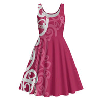 Breast Cancer Awareness Maori Midi Dress Koru Kowhaiwhai - Polynesian Pride