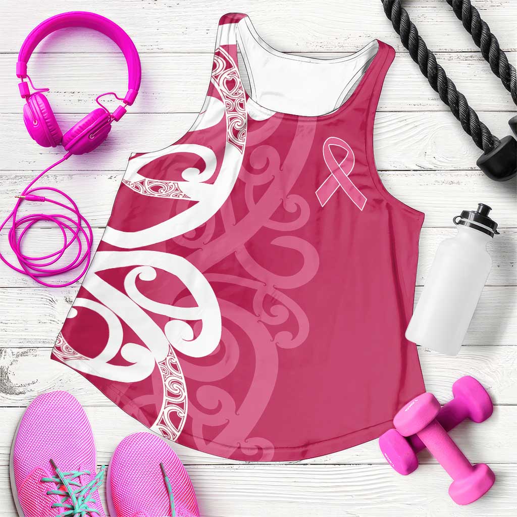 Breast Cancer Awareness Maori Women Racerback Tank Koru Kowhaiwhai LT7 Pink - Polynesian Pride
