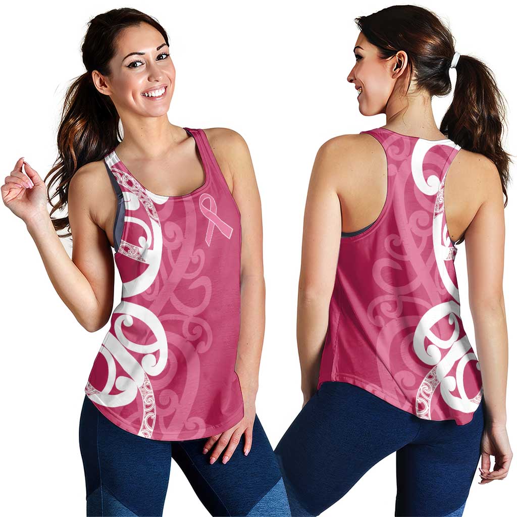 Breast Cancer Awareness Maori Women Racerback Tank Koru Kowhaiwhai LT7 - Polynesian Pride