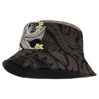 Brown and Black Hawaii Shark Tattoo Bucket Hat Puakenikeni Lei Plumeria Polynesian Pattern - Polynesian Pride
