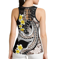 Brown and Black Hawaii Shark Tattoo Hollow Tank Top Puakenikeni Lei Plumeria Polynesian Pattern - Polynesian Pride