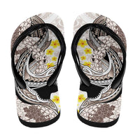 Brown and White Hawaii Shark Tattoo Flip Flops Puakenikeni Lei Plumeria Polynesian Pattern - Polynesian Pride