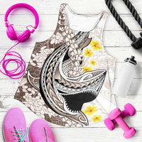 Brown and White Hawaii Shark Tattoo Women Racerback Tank Puakenikeni Lei Plumeria Polynesian Pattern - Polynesian Pride