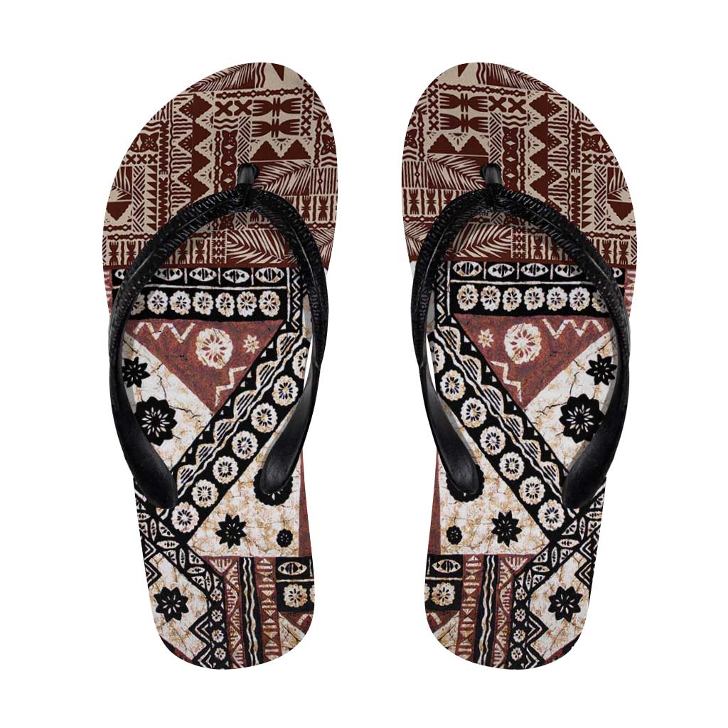 Brown Bula Fiji Flip Flops Unique Masi Tapa Pattern - Polynesian Pride