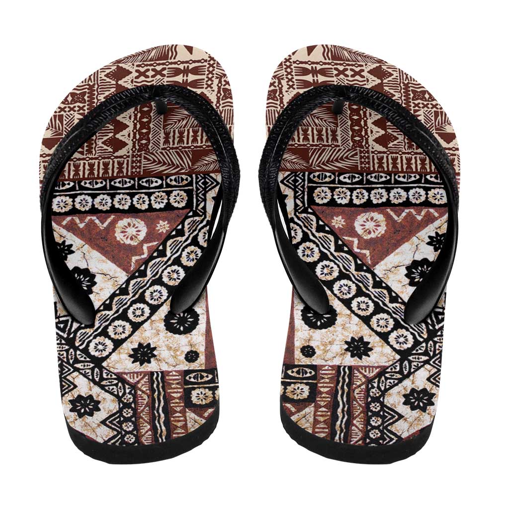 Brown Bula Fiji Flip Flops Unique Masi Tapa Pattern - Polynesian Pride