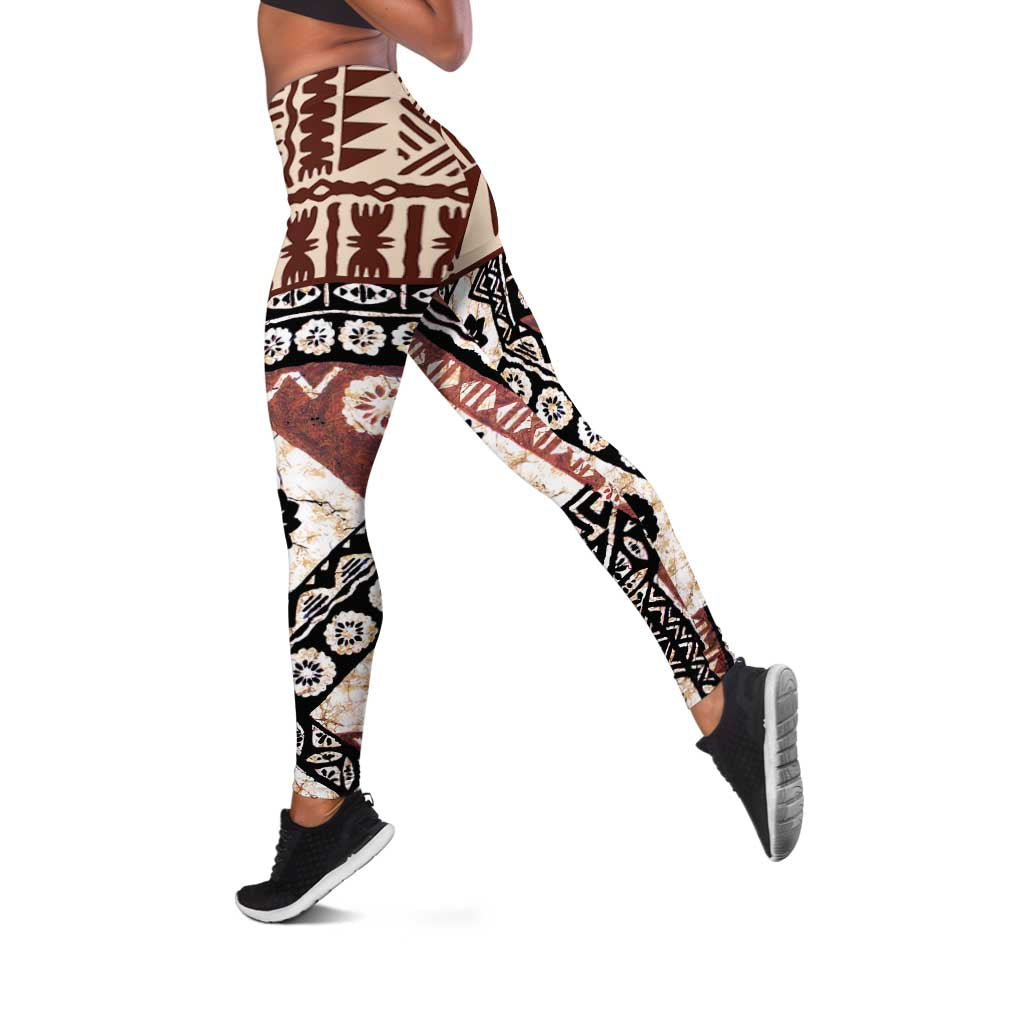 Brown Bula Fiji Leggings Unique Masi Tapa Pattern - Polynesian Pride