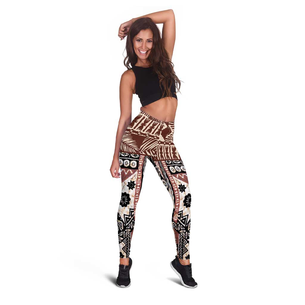 Brown Bula Fiji Leggings Unique Masi Tapa Pattern - Polynesian Pride