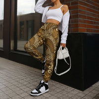 Brown Gold Monstera Jogger Pants Polynesian Tribal Pattern LT01 - Polynesian Pride