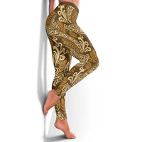 Brown Gold Monstera Leggings Polynesian Tribal Pattern LT01 - Polynesian Pride