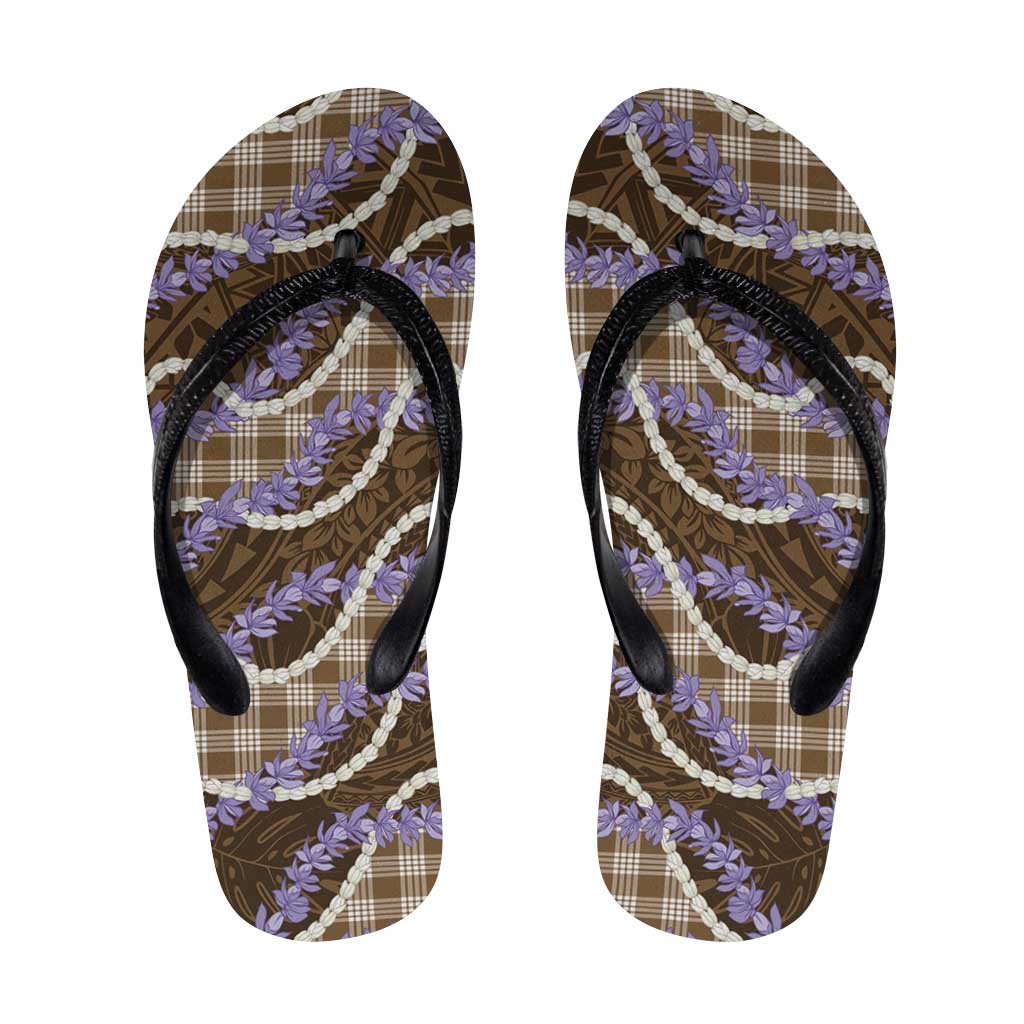 Brown Hawaii Palaka Honohono Pikake Flip Flops Hawaiian Orchid Lei Polynesian Pattern LT14 Brown - Polynesian Pride