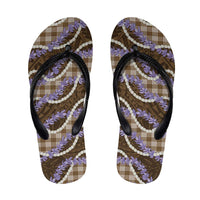 Brown Hawaii Palaka Honohono Pikake Flip Flops Hawaiian Orchid Lei Polynesian Pattern LT14 Brown - Polynesian Pride