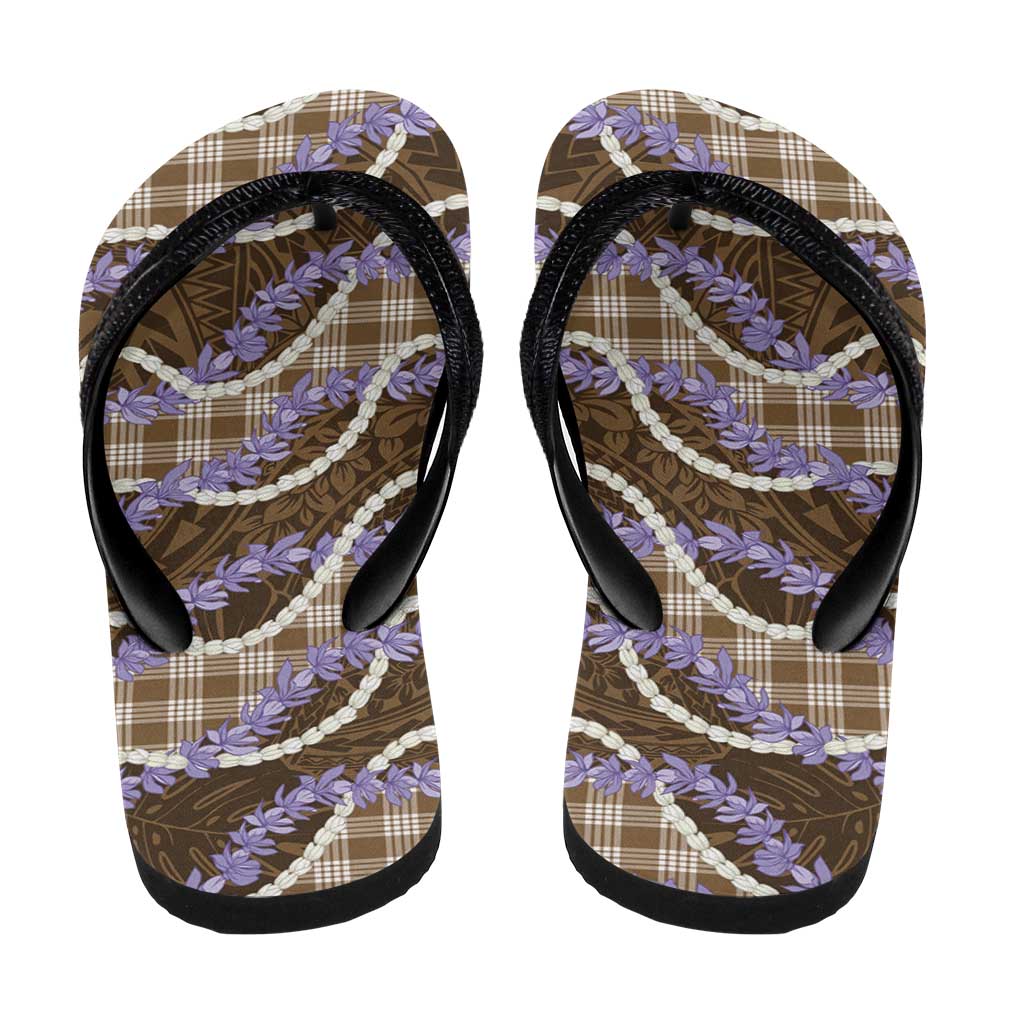 Brown Hawaii Palaka Honohono Pikake Flip Flops Hawaiian Orchid Lei Polynesian Pattern LT14 - Polynesian Pride