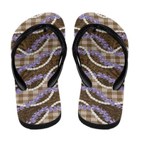 Brown Hawaii Palaka Honohono Pikake Flip Flops Hawaiian Orchid Lei Polynesian Pattern LT14 - Polynesian Pride